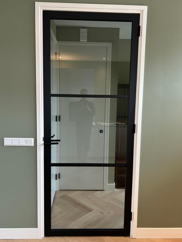 Nieuwe Svedex industriële zwarte stompe deur rookglas., Doe-het-zelf en Verbouw, Deuren en Horren, Ophalen, 80 tot 100 cm, 215 cm of meer