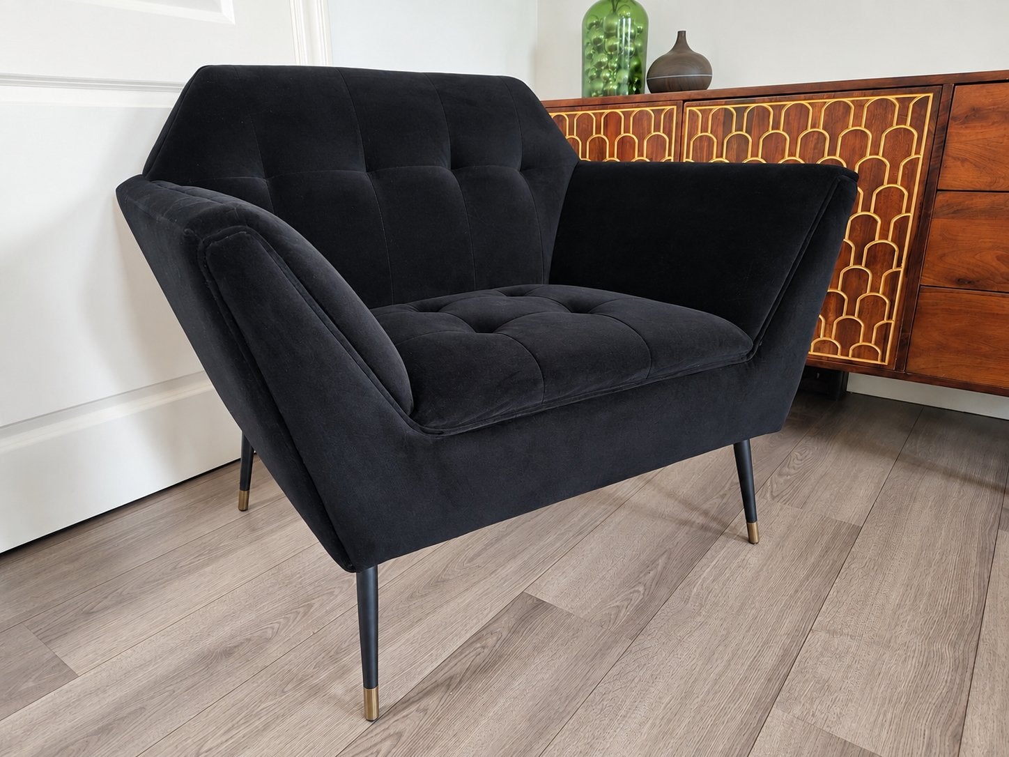 Dutchbone zwarte velvet fauteuil/luxe & comfortabel, Ophalen of Verzenden, Zo goed als nieuw, Zwart, Eén