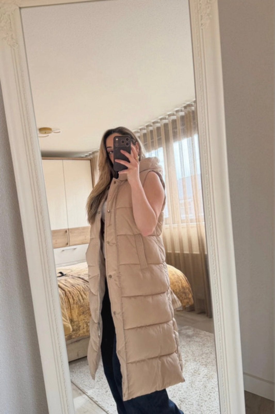 Cherry KoKo Lange Gewatteerde Bodywarmer Maat M, Kleding | Dames, Ophalen of Verzenden, Zo goed als nieuw, Maat 38/40 (M), Beige