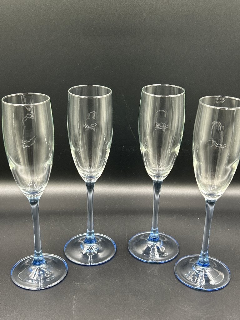 Set van 4 Champagneglazen met Lichtblauwe Voet – 22 cm, Ophalen of Verzenden