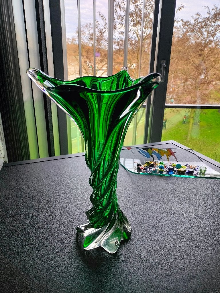Vaas Murano Gedraaid Groen Transparant 36 cm 1950, Ophalen of Verzenden