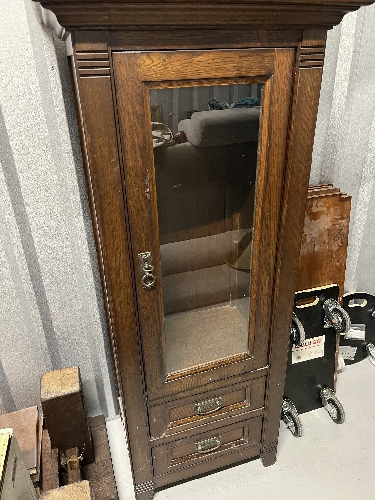 Antieke houten vitrinekast met glazen deur, Ophalen, Gebruikt, Klassiek, Eikenhout