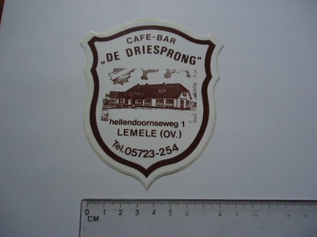 sticker oud Lemele DE DRIESPRONG cafe bar ommen ov horeca, Ophalen of Verzenden, Zo goed als nieuw, Bedrijf of Vereniging