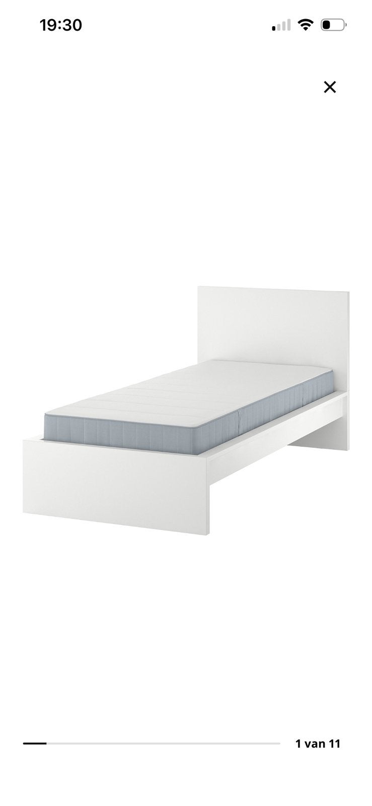 Malm bed 90 bij 2.00 met bodem, Ophalen, 90 cm, Eenpersoons, Wit