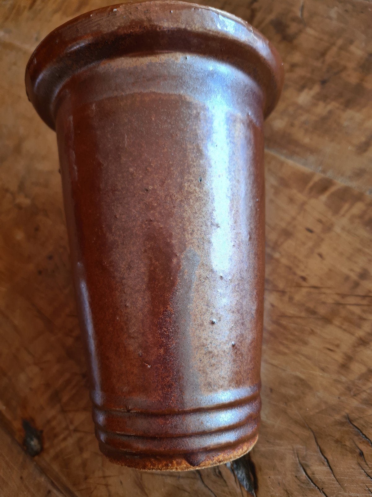Gres pot/vaas geglazuurd bruin aardewerk. 16,5 cm hoog., Ophalen of Verzenden