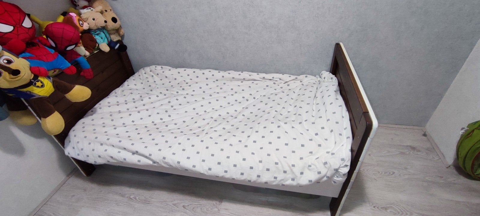 Peuterbed - Wit/Hout, Ophalen, Gebruikt, 140 tot 160 cm, 70 tot 85 cm
