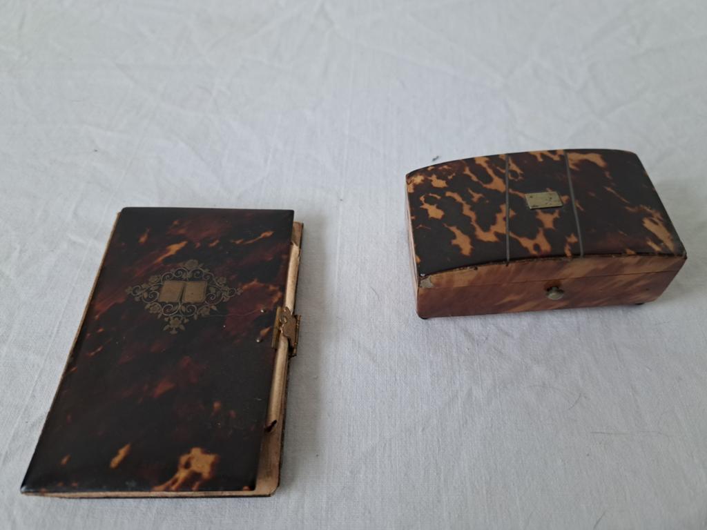 Antiek Frans Schildpad Postzegeldoosje & Balboekje 19e Eeuw, Antiek en Kunst, Ophalen of Verzenden