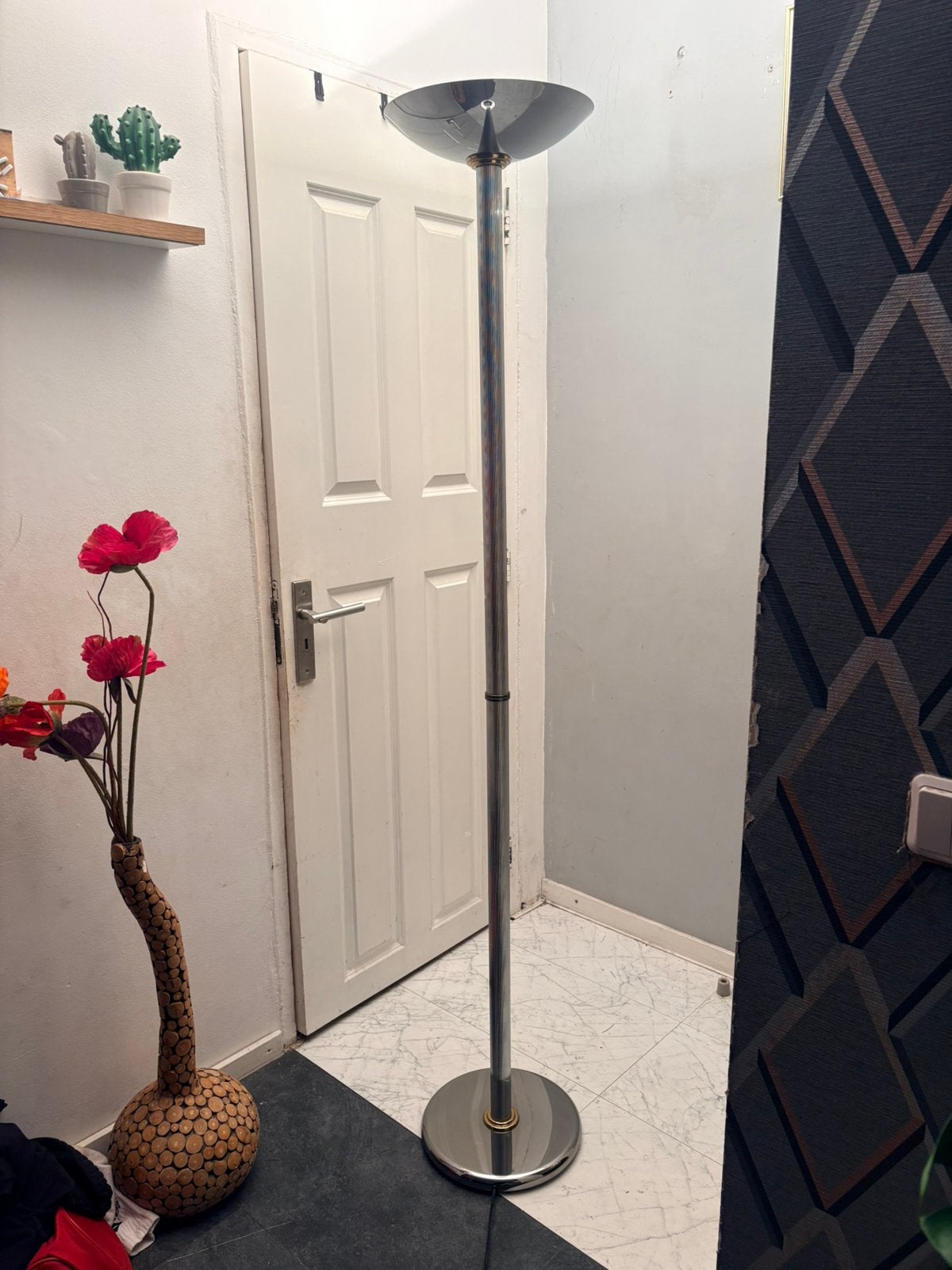 Vintage Franse vloerlamp van messing en chroom, Ophalen of Verzenden, Zo goed als nieuw, 150 tot 200 cm