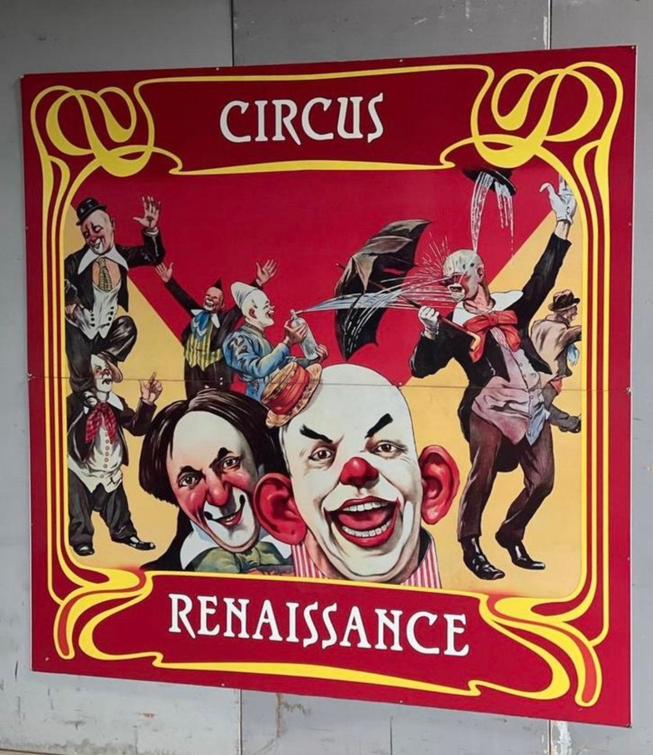 Vintage Circus Renaissance Reclamebord - Clowns, Ophalen of Verzenden