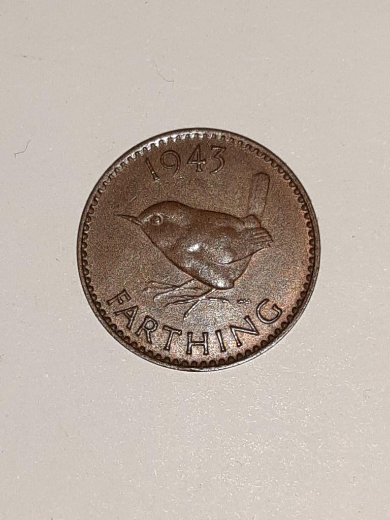 Englische Farthing Munt met Vogel 1943, Ophalen of Verzenden, Overige landen, Losse munt