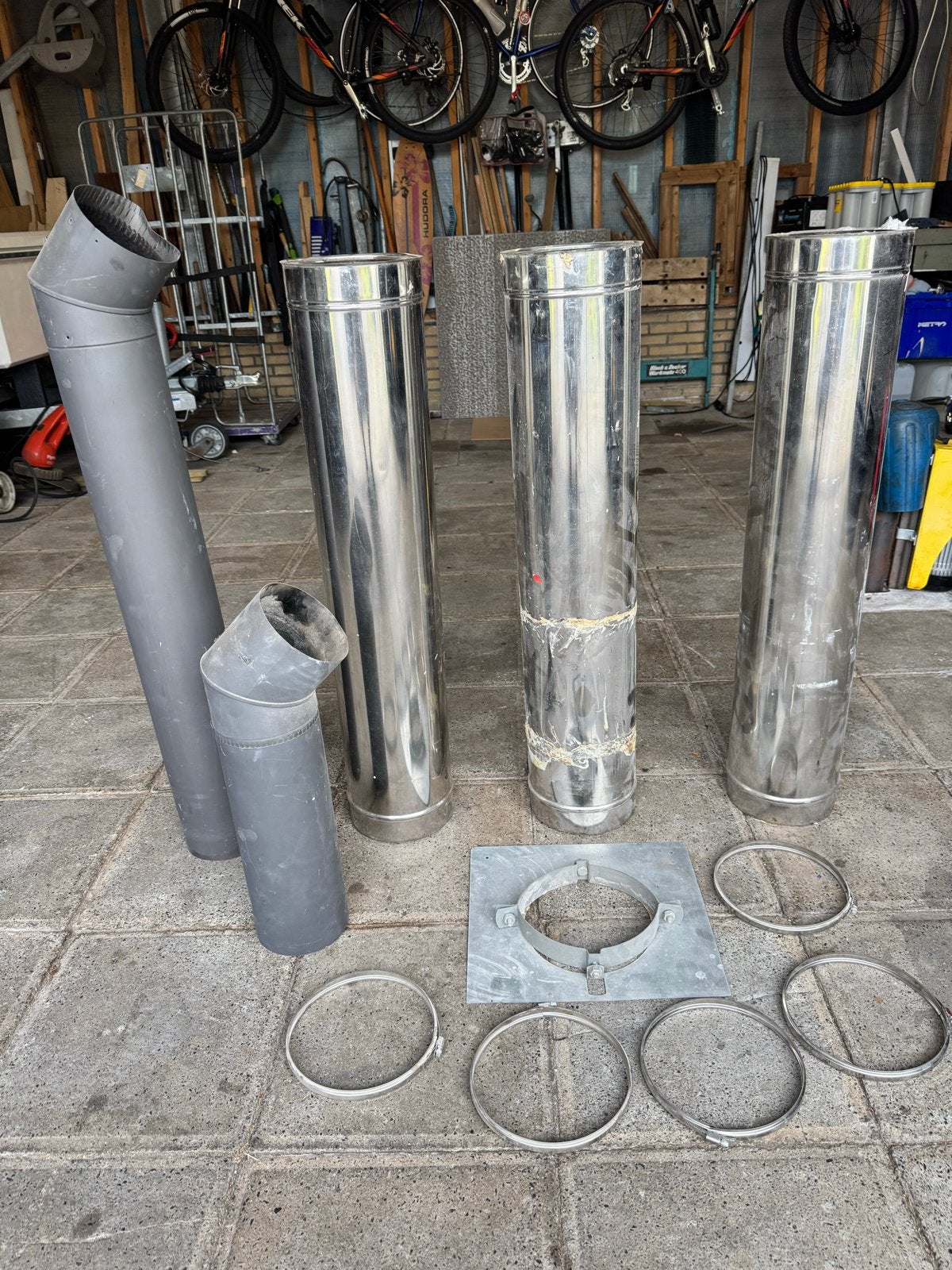 RVS dubbelwandige rookgasafvoer met toebehoren, Ophalen, Gebruikt, Kachel, 80 cm of meer