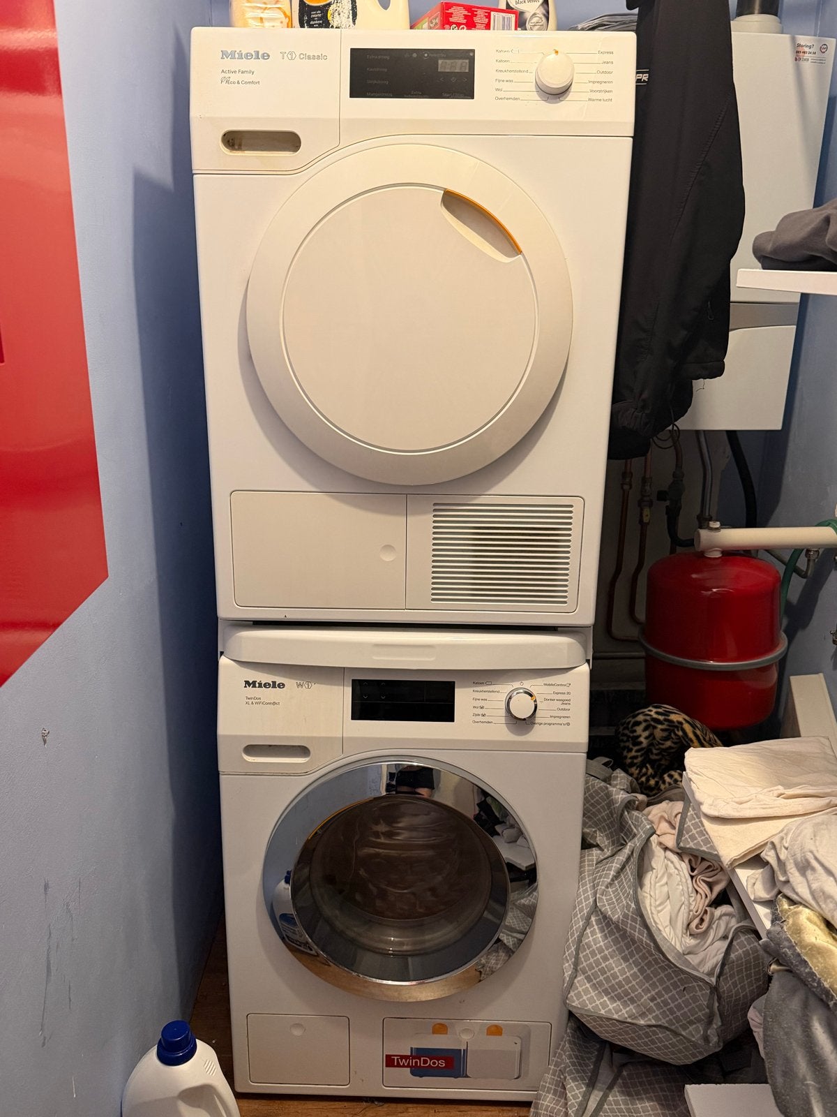 Miele W1 wasmachine en T1 Classic droger set, 8 tot 10 kg, Ophalen, Gebruikt, 85 tot 90 cm