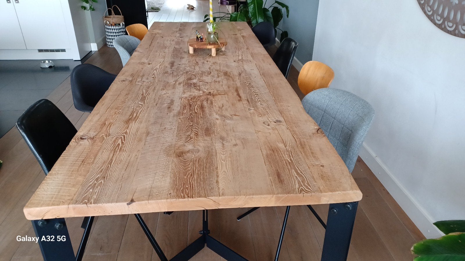Eettafel Canadees barnwood/staal 1x3m, Ophalen, Rechthoekig, 200 cm of meer, 50 tot 100 cm
