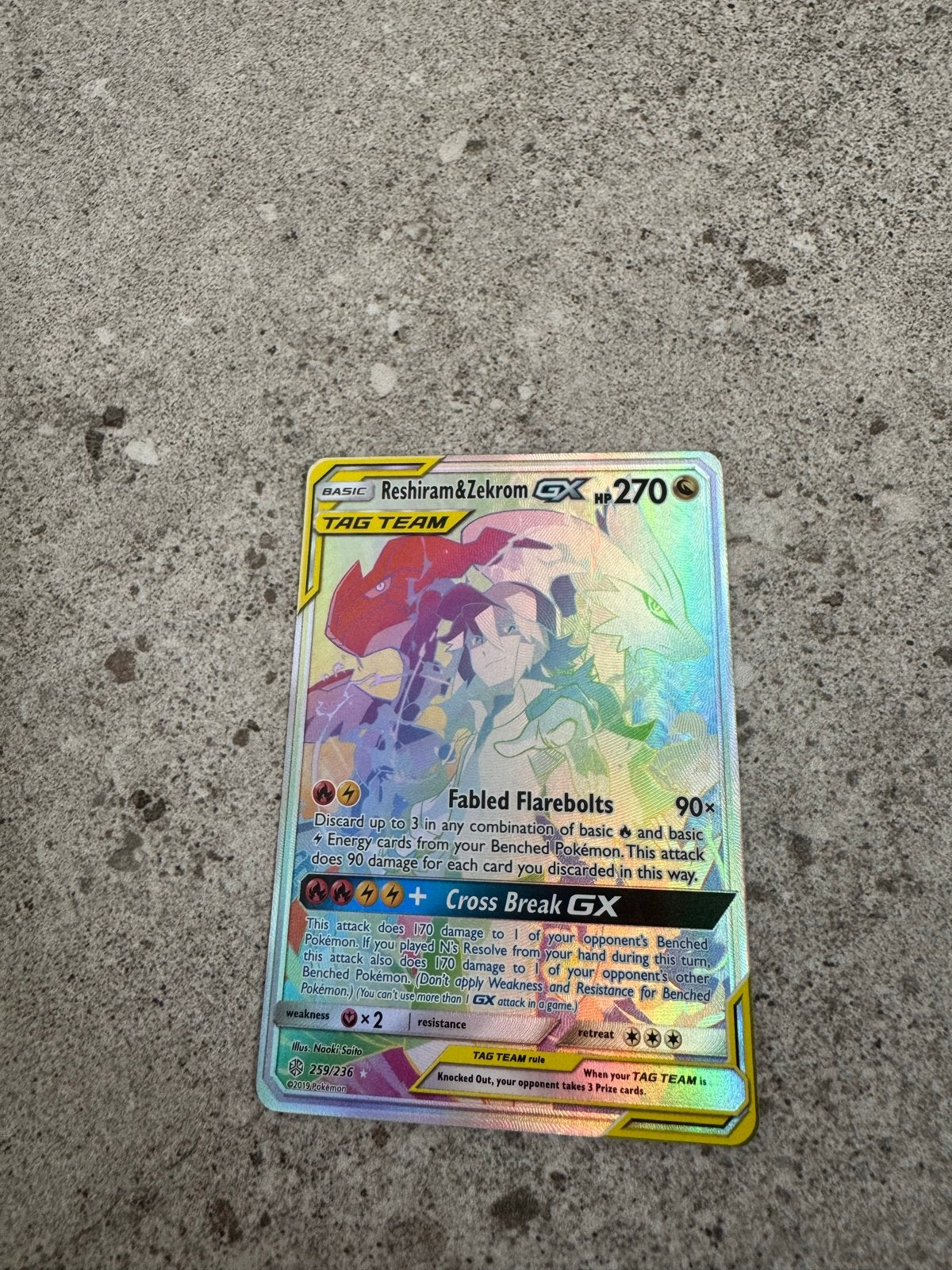 Pokémon Kaart Reshiram & Zekrom GX 259/236 Full Art, Verzenden, Zo goed als nieuw, Losse kaart, Foil