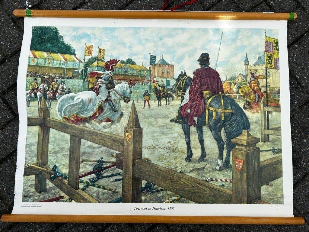 Toernooi te Haarlem, 1305, Antiek en Kunst, Antiek | Schoolplaten, Ophalen of Verzenden, Geschiedenis
