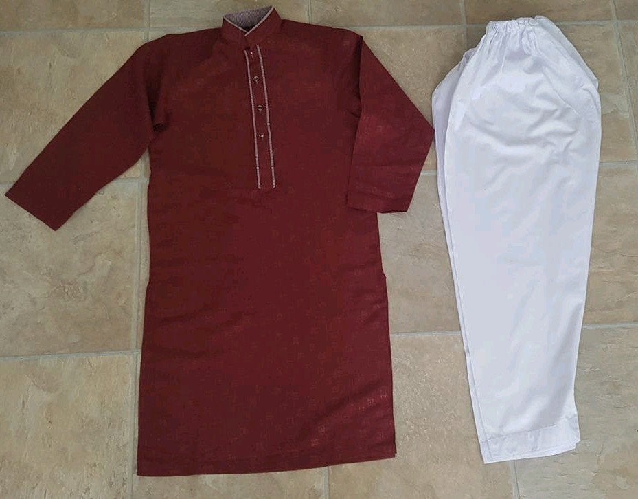 Jongens Kurta Pyjama Set - Bordeauxrood Wit shlwar kameez, Kinderen en Baby's, Ophalen of Verzenden, Zo goed als nieuw, Jongen