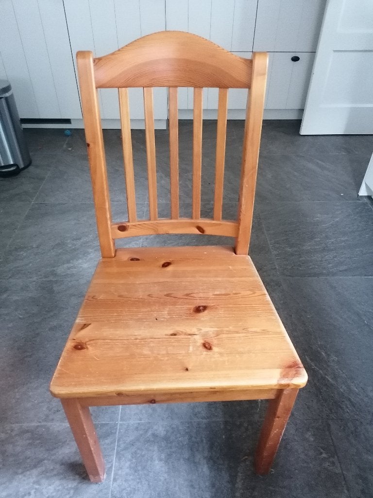 4 massief houten keukenstoelen, Huis en Inrichting, Ophalen, Gebruikt, Bruin, Vier