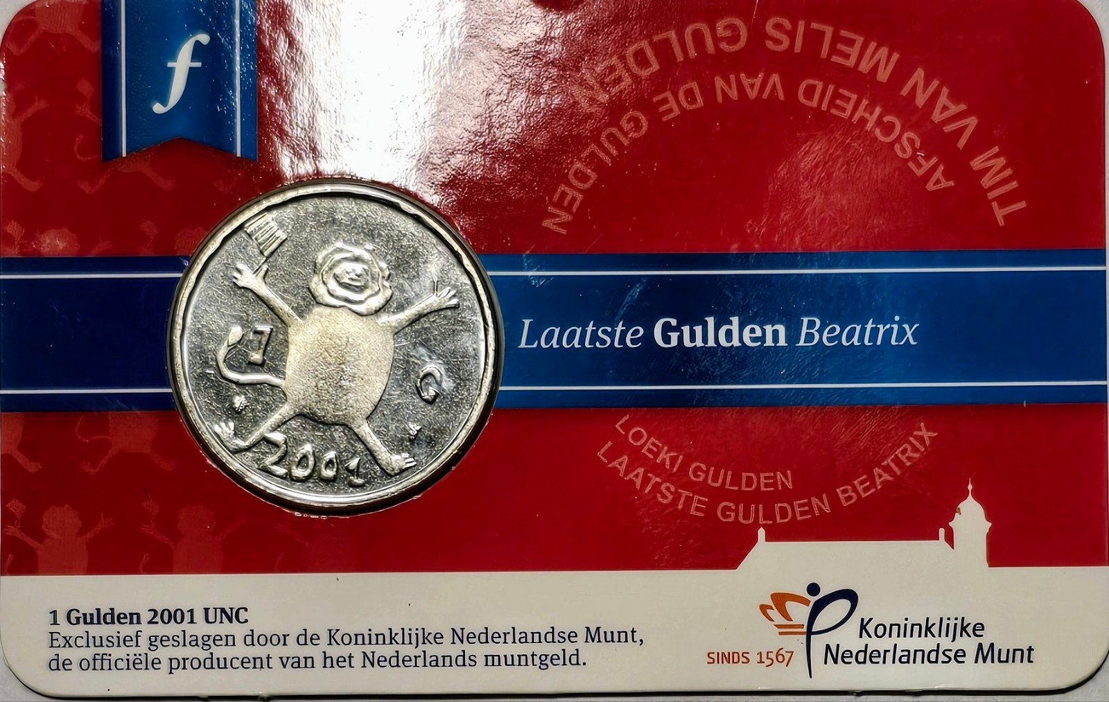 Laatste Gulden Beatrix 2001 - Loeki de Leeuw, Ophalen of Verzenden, Koningin Beatrix, 1 gulden, Losse munt