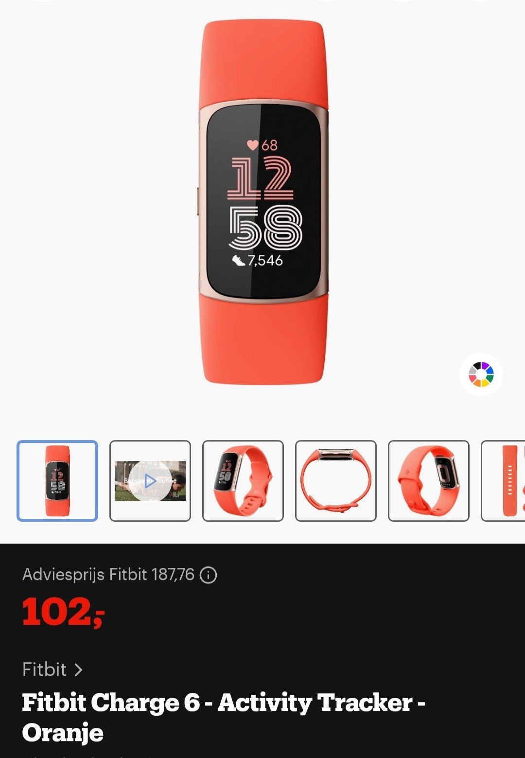 Fitbit Charge 6 Oranje + 2 bandjes, Ophalen of Verzenden, Gebruikt, Oranje, Fitbit