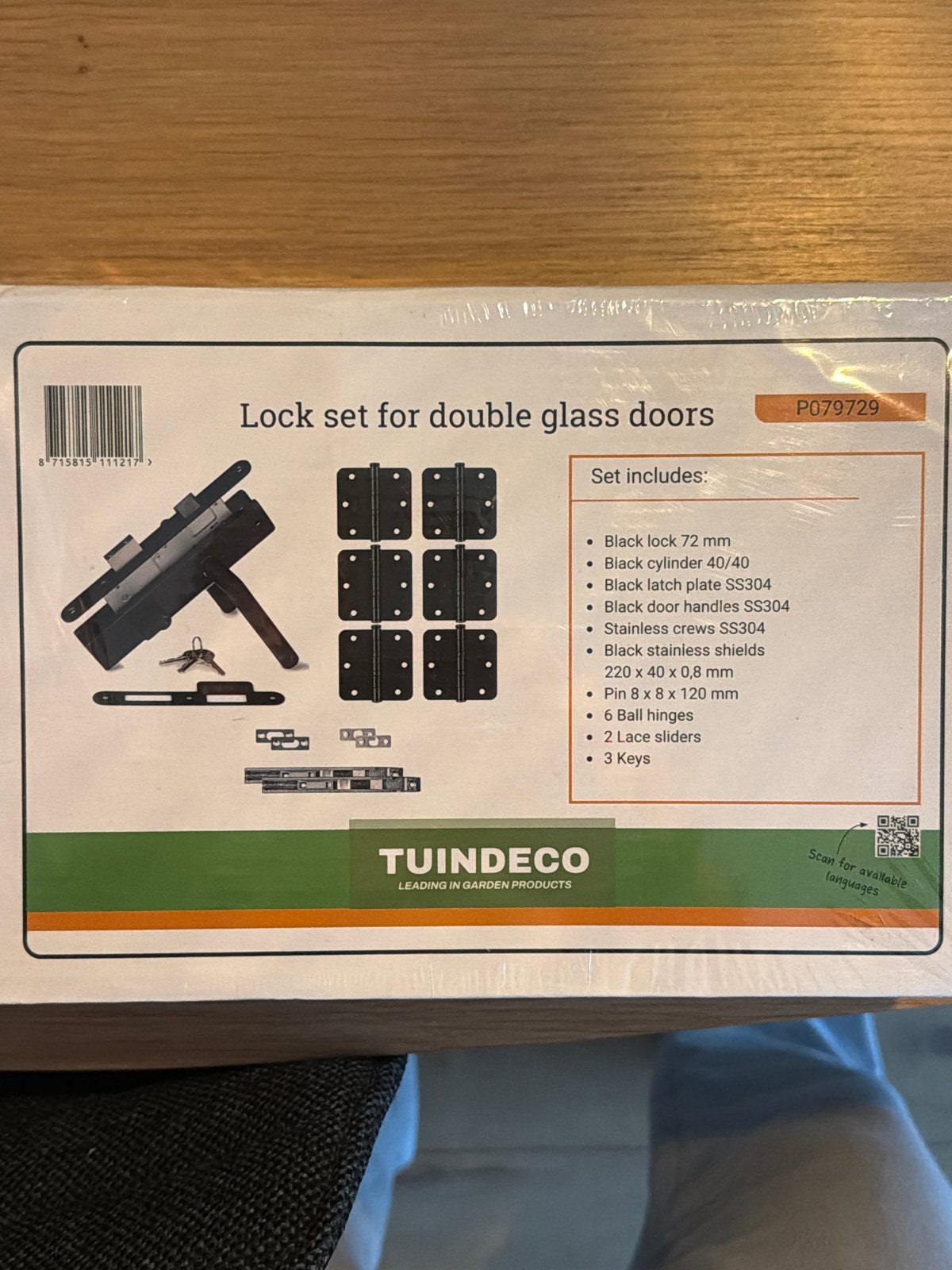 Tuindeco Slotenset voor dubbele glazen deuren, Ophalen, Nieuw, Overige materialen, Slot