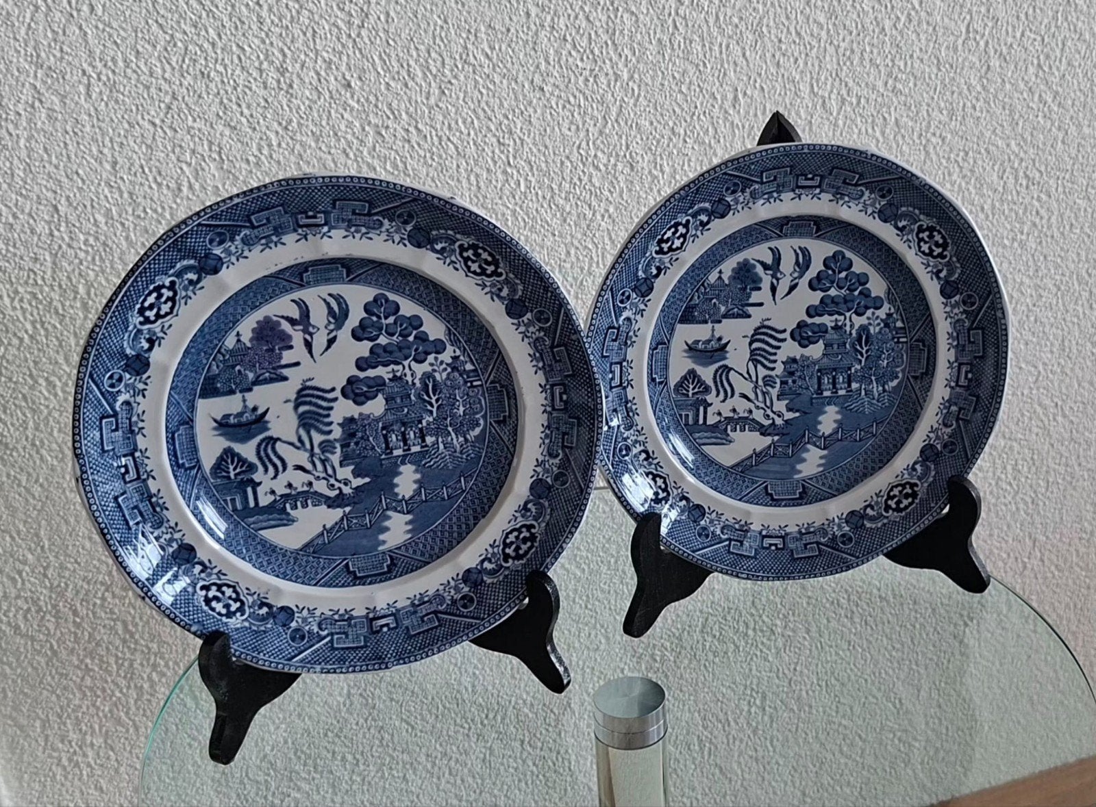 Set van 2 antieke Staffordshire Willow Pattern borden, Antiek en Kunst, Ophalen of Verzenden