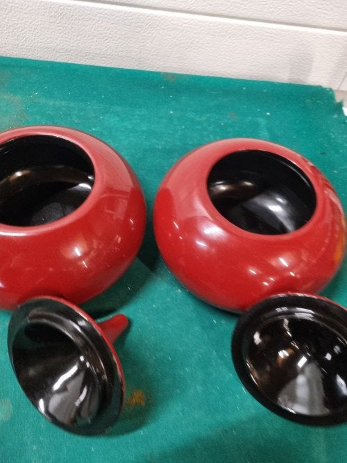 potten gelakte hout bordeaurode 2 stuks vintage, Ophalen of Verzenden, 'T Olde Gre-j, Info@toldegrej.nl, Endepoelstraat 20f Didam