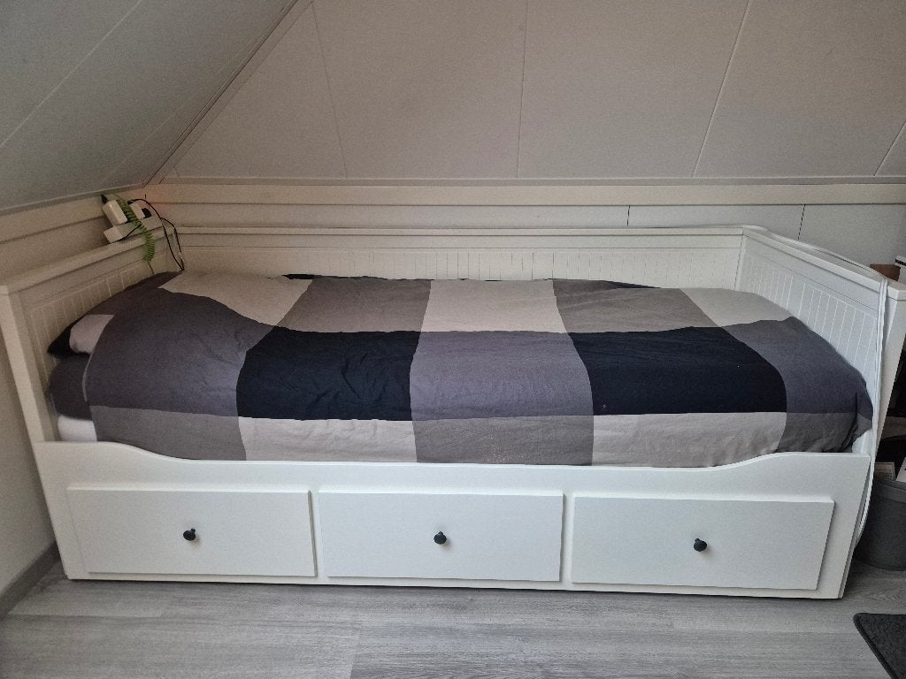 Bedbank uitschuifbaar ikea hemnes met 3 lades, wit, Ophalen, Gebruikt, Wit, Tweepersoons