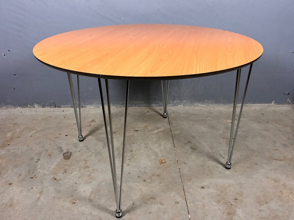 Ronde eettafel hairpin Scandinavisch, Huis en Inrichting, Tafels | Eettafels, Gebruikt, Vier personen, Ophalen, Overige houtsoorten