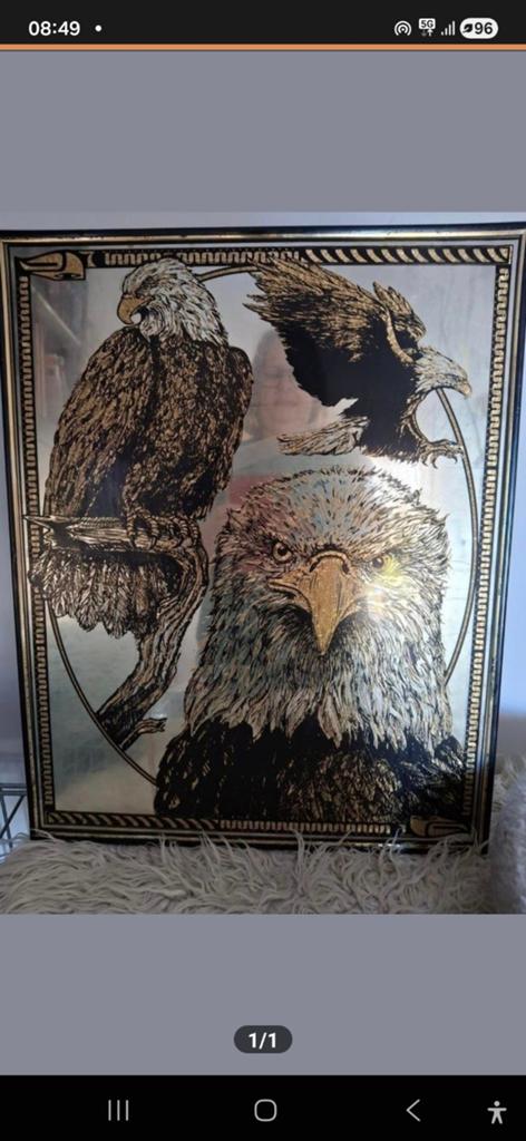 Vintage Adelaar Kunstwerk - Spiegel met Gouden Details, Ophalen of Verzenden