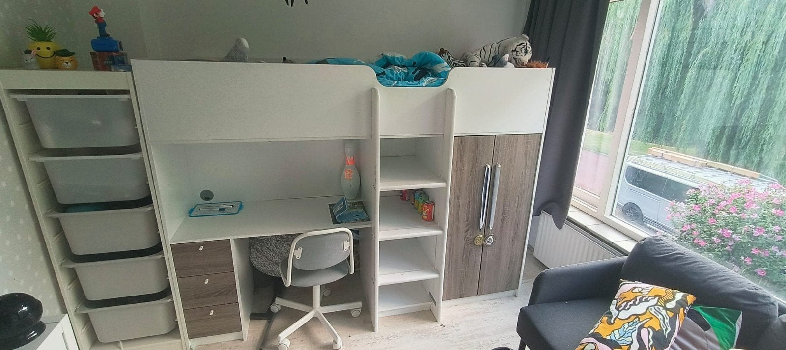 Halfhoogslaper Tristan wit/eiken 90x200 cm, Ophalen, Eenpersoons, Minder dan 160 cm, Zo goed als nieuw