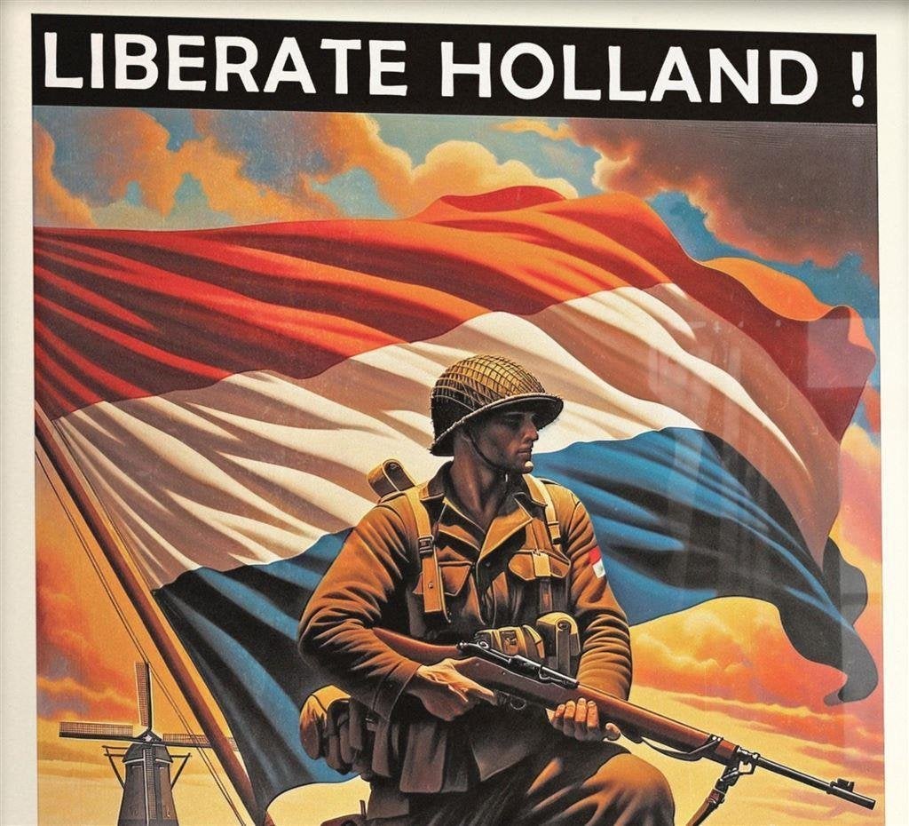 Bevrijding Nederland Limited Edition Leger Poster in lijst, Verzenden, Nederland, Foto of Poster