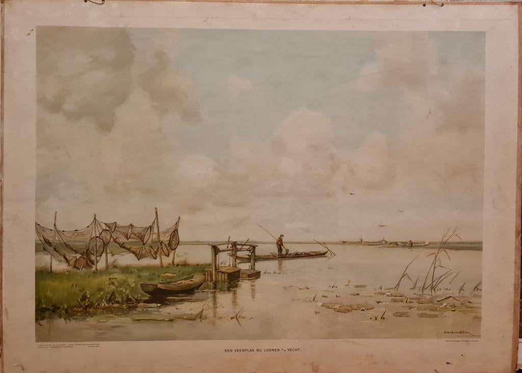 Vintage Schoolplaat "Een Veenplas bij Loenen" - Prima Staat, Ophalen of Verzenden, Natuur en Biologie