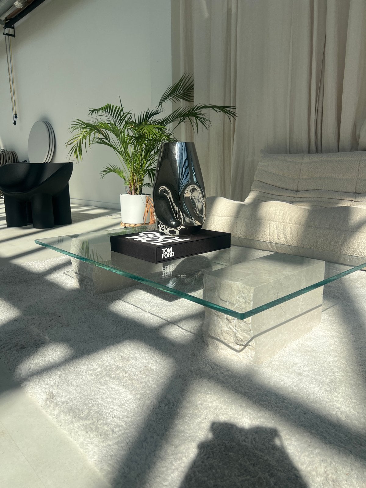 Ferm Living Mineral Salontafel - Glas en Marmer, Ophalen, 50 tot 100 cm, 100 tot 150 cm, Glas