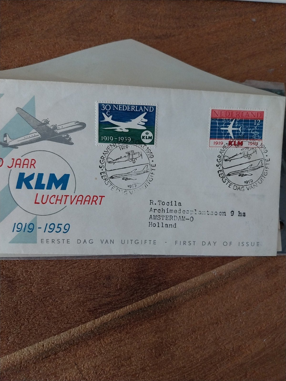 Nederlandse gelopen FDC E40 KLM uit 1959 open klep CW 10,00., Ophalen of Verzenden, Nederland