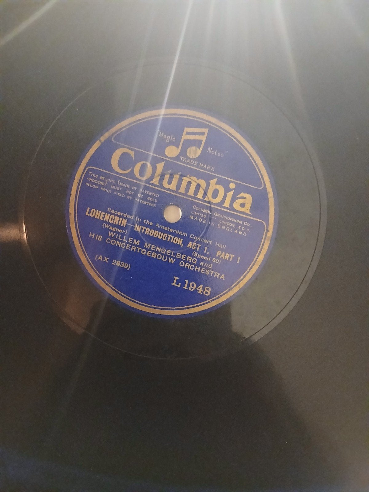 Columbia 78 toeren plaat lp  Lohengrin - Willem Mengelberg, Gebruikt, Overige componisten, Ophalen of Verzenden, Romantiek