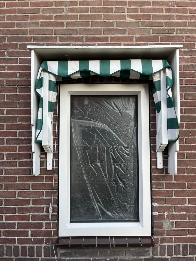 Groen-wit gestreept markies zonnescherm, Tuin en Terras, Zonneschermen, Ophalen, Gebruikt, Minder dan 250 cm, Markies