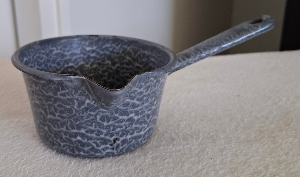 Emaille mini steelpan grijs gewolkt, Ophalen of Verzenden