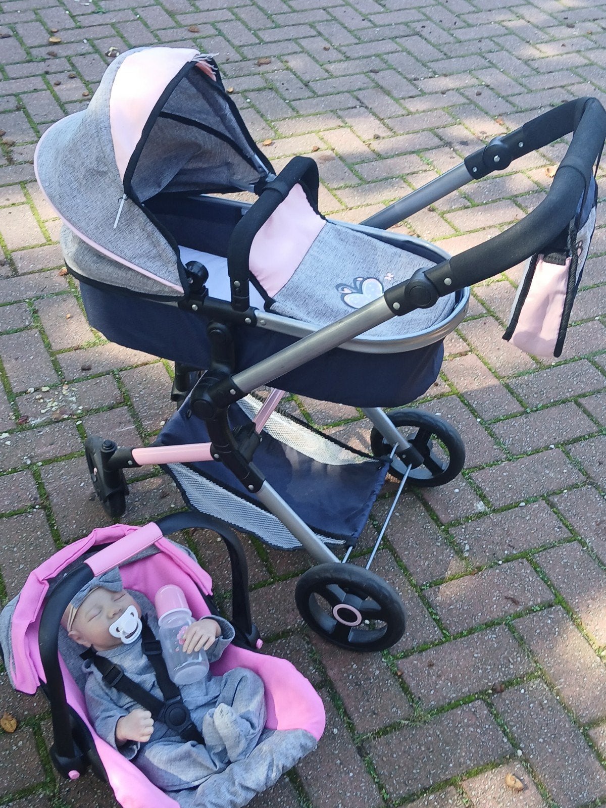 Poppenwagen 3-in-1 met siliconen baby, fles en speen, Ophalen, Gebruikt