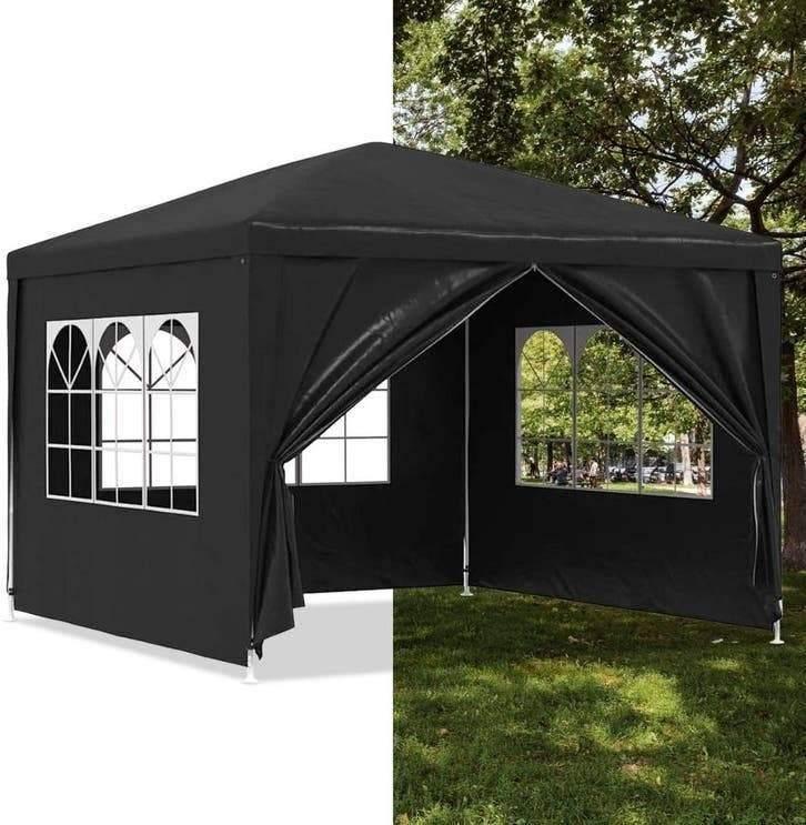Partytent, Paviljoen, 3x3, opvouwbaar, Met Zijwanden, Zwart, Opvouwbaar, Partytent, Minder dan 4 meter, Nieuw