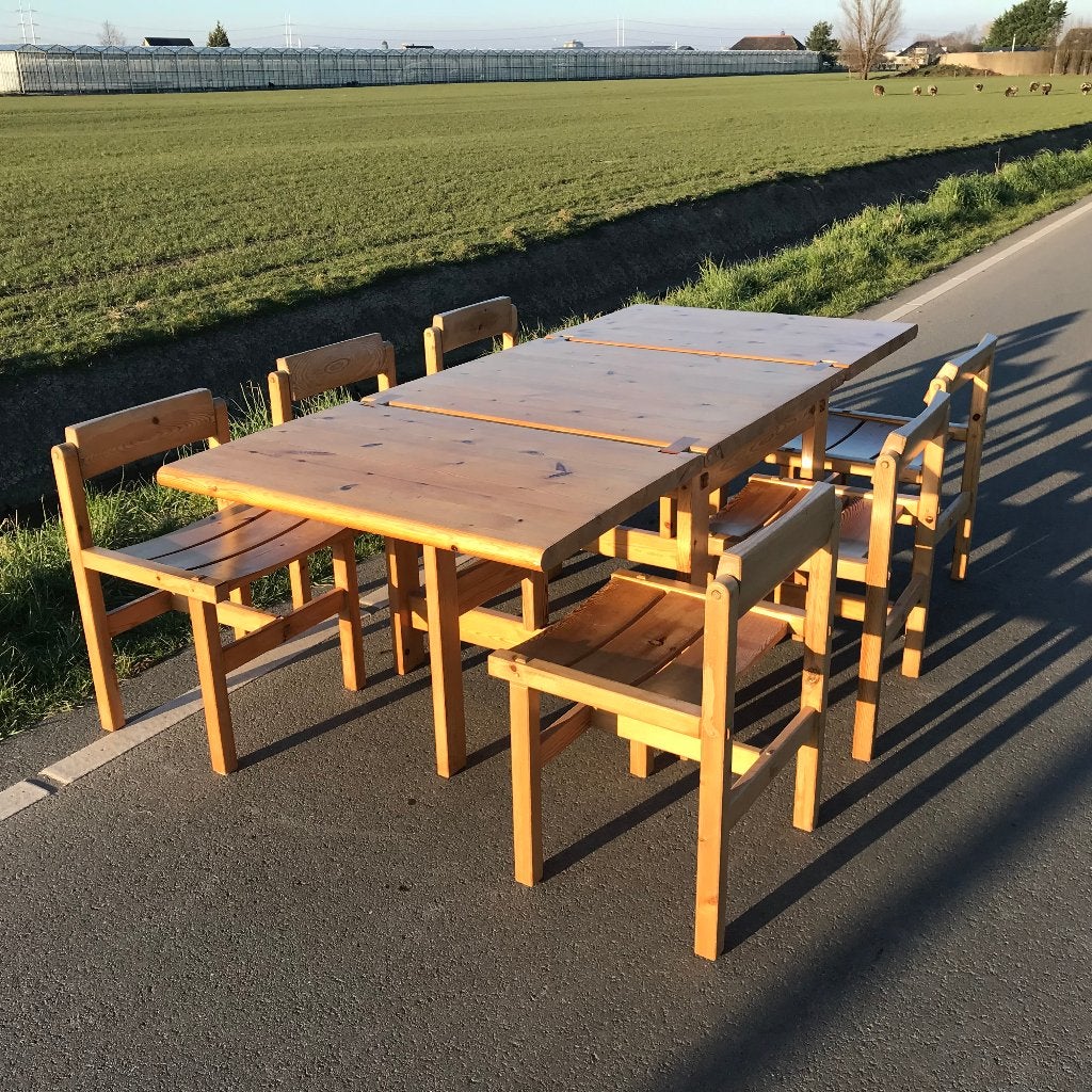 6 Edvin Helseth Bruksbo stoel tafel vintage Deens Zweeds, Ophalen, Gebruikt, Bruin, Nvt
