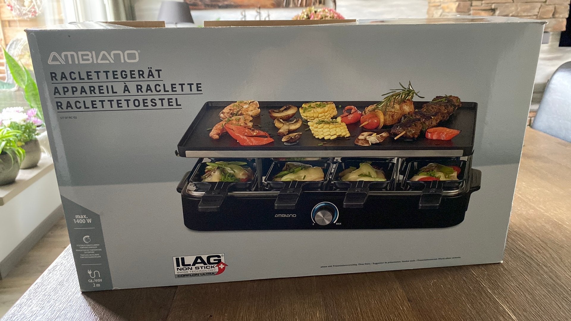 Ambiano raclette gourmetten toestel 8 persoons  grillen, Ophalen of Verzenden, Zo goed als nieuw, 8 personen of meer