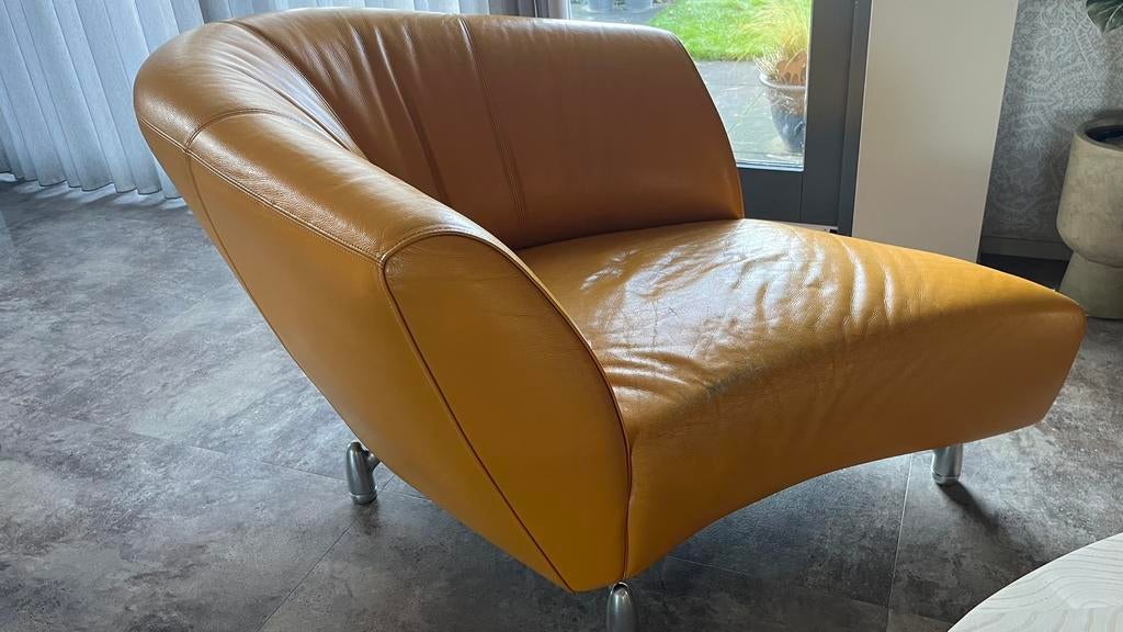 Bank Leolux Pupilla met Chaise Longue Geel, Ophalen, Gebruikt, Leer, Design