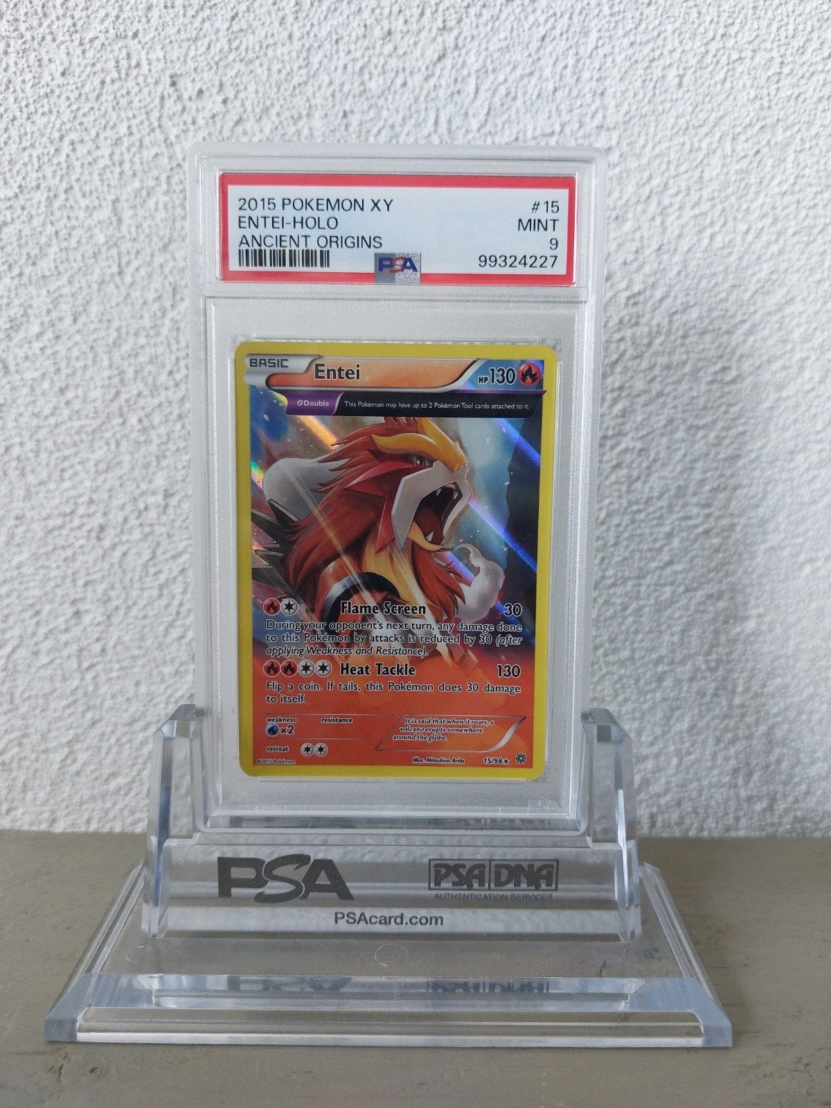 Pokemon Entei Holo PSA 9 #15 Ancient Origins 2015, Ophalen of Verzenden, Zo goed als nieuw