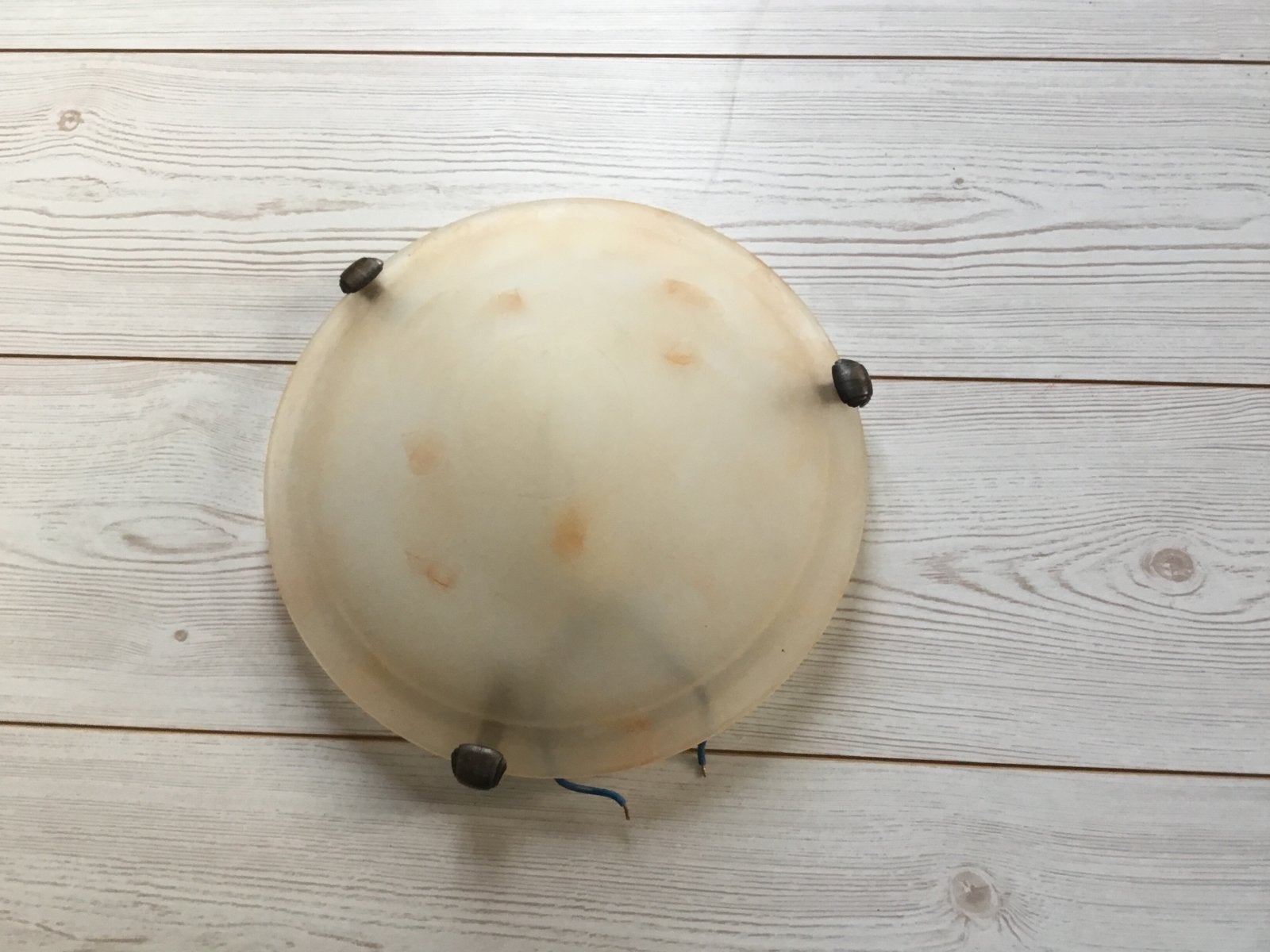 Vintage Plafondlamp - Melkglas met Metalen Details, Huis en Inrichting, Gebruikt, Vintage, Ophalen of Verzenden, Glas