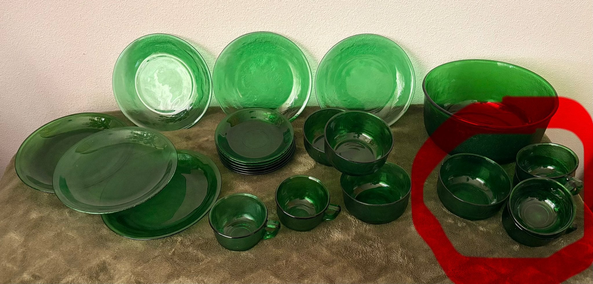 Vintage groen Arcoroc glas servies, Antiek en Kunst, Ophalen of Verzenden