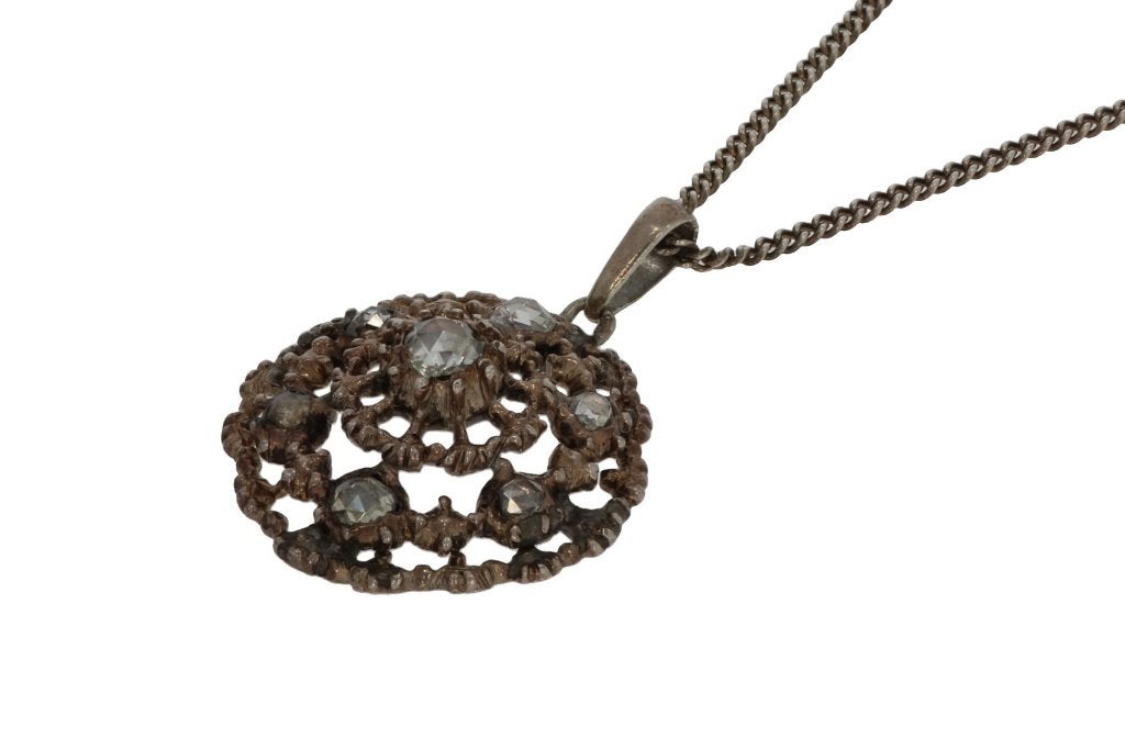 Diamanten antieke hanger zilveren gourmet ketting dame retro