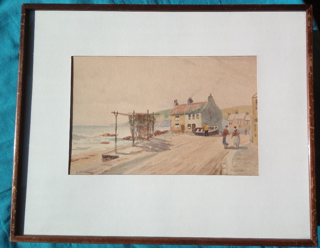 AQUAREL R.C. LEES 1882-1944 PITTENWEEM SCHOTLAND GESIG LIJST, Antiek en Kunst, Kunst | Schilderijen | Klassiek, Verzenden
