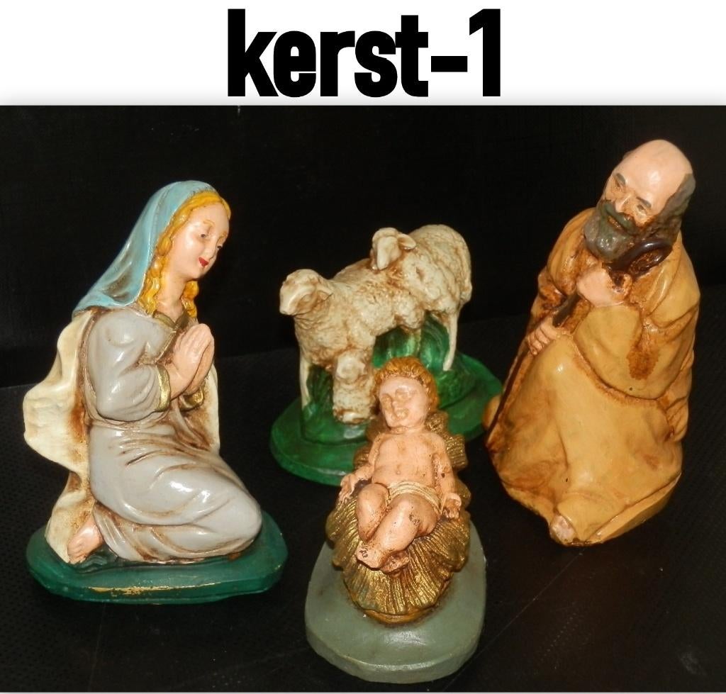 Kerst-1 -- 4 Delige handbeschilderde Kerstgroep van gips, Ophalen of Verzenden, Zo goed als nieuw