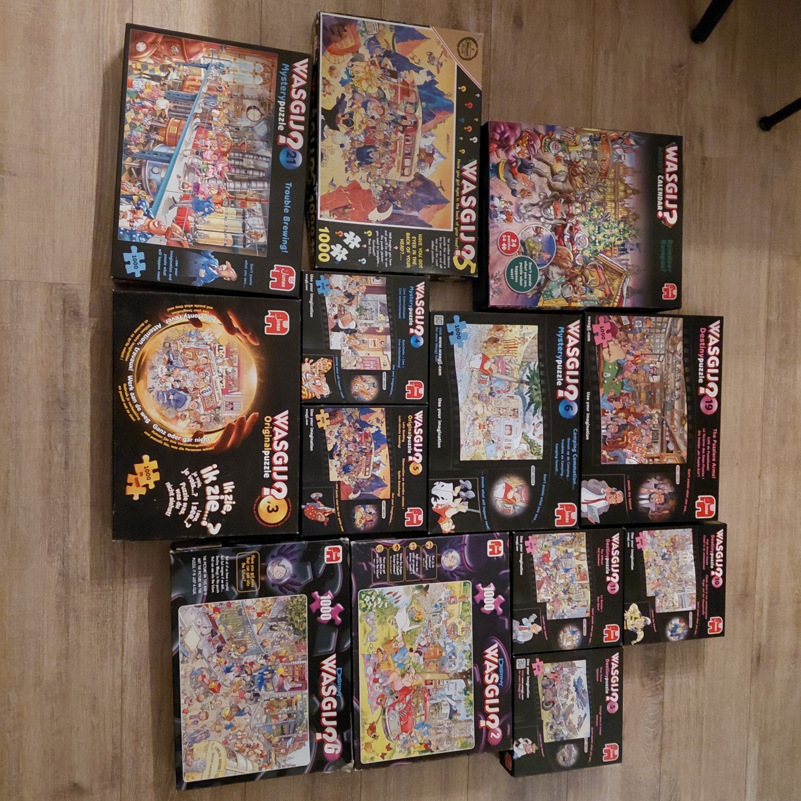 Wasgij puzzels (1000 en 950 stukjes) + adventskalender, Ophalen of Verzenden, 500 t/m 1500 stukjes, Gebruikt, Legpuzzel