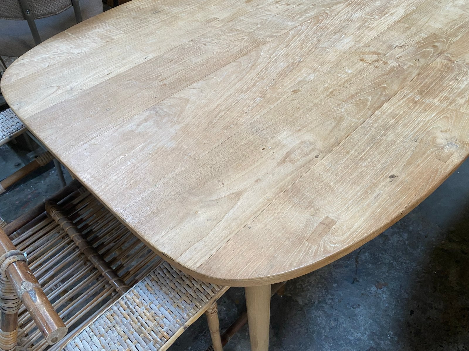 Deense Ovale Eettafel van Gerecycled Teakhout 220x100 cm, Huis en Inrichting, Ophalen, Teakhout, 50 tot 100 cm, Vijf personen of meer